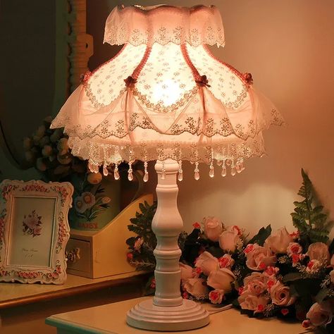 For a more romantic touch, add this Vintage Lace Trimmed Beaded Floral Lamp to your home. coquette room inspo. coquette decor ideas. coquette decor inspo. coquette room ideas. #toa #toashop #coquetteaesthetic Light For Desk, Star Projector Lamp, Lace Lamp, Floral Lamp, Beaded Lampshade, Stained Table, Chic Lighting, Bedroom Bedside Lamp, Fixture Table