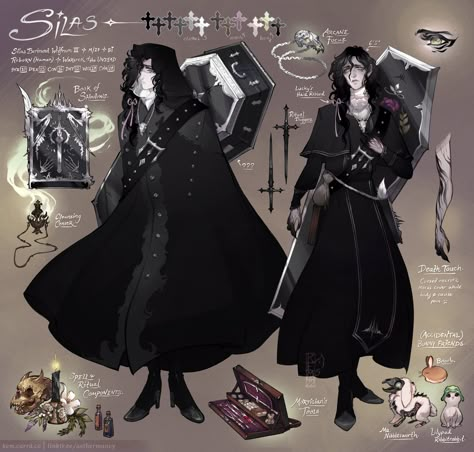 by @aethermancy Priest Outfit Drawing, Horror Character Design Concept Art, Necromancer Aesthetic Outfit, Dnd Warlock Character Design, Undead Princess, Undead Oc, Undead Character Design, Warlock Outfit, Goth Character Design