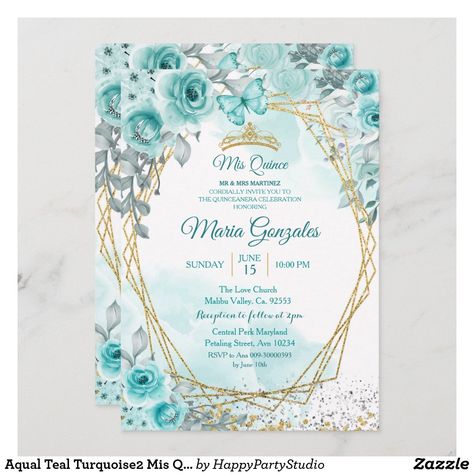 Turquoise Birthday, Teal Invitations, Quince Invitations, Quinceanera Invitation, Cinderella Party, Birthday Princess, Sweet 16 Invitations, Magnetic Card, Mom Wedding