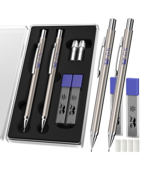 PRICES MAY VARY. Package Includes: 2 x 0.5mm All Metal Mechanical Pencils + 2 x Pack Of 0.5mm Lead (Each Pack Contains 12 Leads) + 4 x Spare Erasers Its Minimalist All Metal Design Gives It A Professional Look And Comfortable Grip While Writing With 0.5mm Lead, It Is Ideal For Everyday Use As Well As For Art, And Technical Drawing Using Rulers And Templates Excellent Drafting Pencil For General And Technical Writing Needs Never Needs Sharpening And Advances Lead With A Simple Click Mr. Pen - Pac Drafting Pencil, Drafting Drawing, Technical Writing, Mechanical Pencil, Drawing Pencil, Mechanical Pencils, Technical Drawing, Erasers, Metal Design