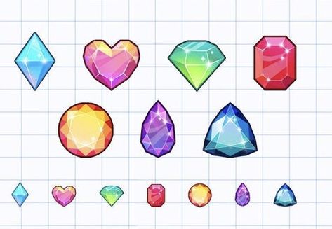 Crystal Grid Ideas, Gem Illustration, Gem Shapes, Vtuber Assets, Crystal Drawing, Concept Art Tutorial, Emoji Art, Gemstone Art, Bullet Journal Design Ideas