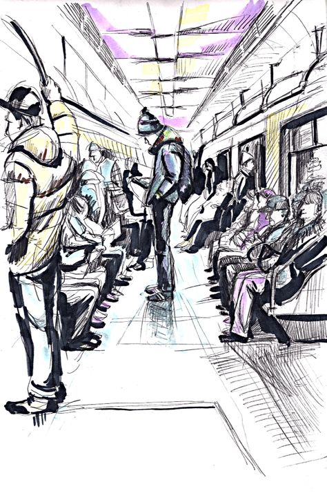 Metro Moscows Transport Art Gcse, Metro Drawing, Metro Sketch, Metro Art, Basic Sketching, Train Drawing, Human Sketch, Perspective Drawing Architecture, Human Figure Sketches