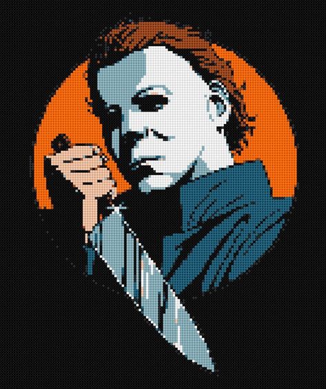 Michael Myers Print Cross Stitch & Plastic Canvas Pattern Horror Movie Pixel Art, Michael Myers Perler Beads, Michael Myers Embroidery, Horror Cross Stitch, Horror Pixel Art, Michael Myers Alpha Pattern, Michael Myers Cross Stitch, Horror Cross Stitch Pattern, Horror Movie Cross Stitch Patterns