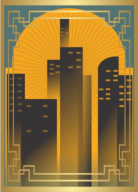 Arte Déco on Behance Art Deco City Illustration, Art Deco Cityscape, Art Deco Stage Design, Art Deco Design Graphics Illustrations, Art Deco Illustration Graphics, Art Deco Posters Illustrations, Vintage Travel Posters Art Deco, Poster University, Art Deco Collage