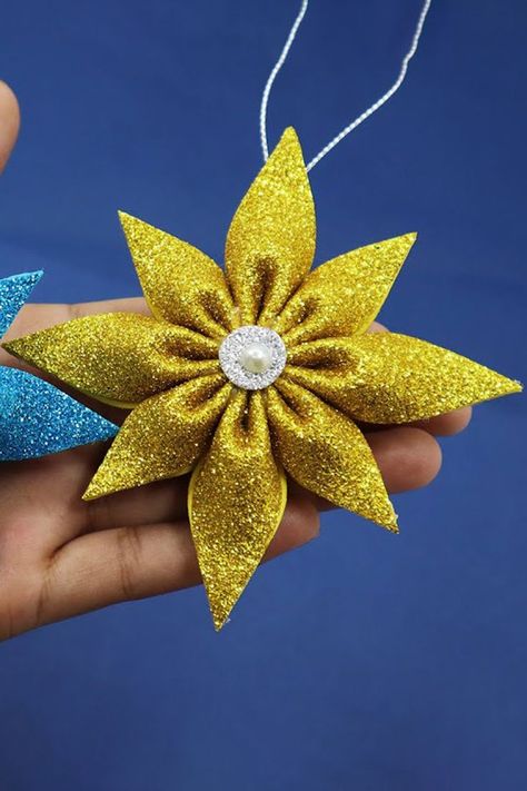 DIY Christmas Star Snowflakes | Christmas Tree Decor Ornament with Glitter Foam Sheet | Christmas 3D Decoration | Snowflake Star Glitter Foam Sheet | Christmas Craft Ideas. #Snowflakes #Star #Christmas Diy Leather Ornaments, Foam Christmas Tree, Christmas Ornaments Glitter, Foam Christmas Ornaments, Diy Christmas Star, Foam Sheet Crafts, Christmas Snowflakes Ornaments, Christmas Tree Decorations Diy, Fun Christmas Crafts