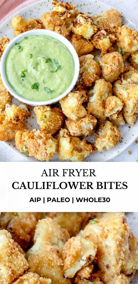 Aip Air Fryer, Air Fryer Cauliflower Bites, Air Fryer Cauliflower, Aip Diet Recipes, Aip Snack, Paleo Cauliflower, Autoimmune Recipes, Paleo Side Dishes, Autoimmune Paleo Recipes