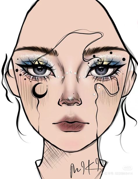 Makeup Base Drawing, Disco Makeup, Halloweenský Makeup, Makeup Drawing, Makeup Face Charts, Face Art Makeup, Graphic Makeup, Rave Makeup, Halloween Makeup Inspiration