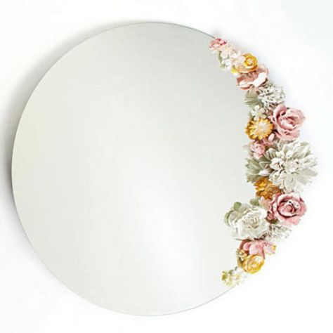 Mirror With Flowers, Paris Flowers, Floral Mirror, Modern Mirror, Diy Mirror, Round Mirror, Crafty Diy, Mirror Frames, Mirror Decor