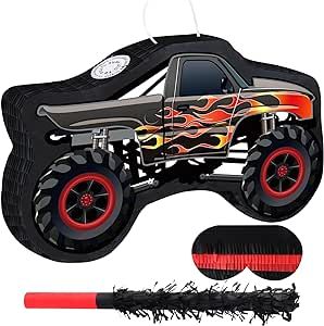 Monster Truck Party Decorations, Car Pinata, Pinata Game, Truck Party Decorations, Race Car Party Decorations, Mexican Pinata, Pinata Stick, Monster Truck Theme, Boys Birthday Party Decorations