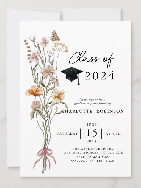 $2.77 | Stylish Spring Wildflower Graduation Party Photo Invitation ⭐️
Celebrate your graduate's milestone in style with our Stylish Spring Wildflower Graduation Party Photo Invitation. Featuring a stunning Watercolor Wildflower Meadow Bouquet, and a photo of the graduate at the back, this invitation sets the tone for a botanical floral garden party filled with elegance and charm.
#graduationparty #rusticvintagebohemian #bohochiccolorful #photoinvitation #graduation #invites #graduate #grad #ad Invitations Graduation Party, Graduation Brunch Invitations, Graduation Party Floral Theme, Garden Theme Graduation Party, Grad Invite Ideas, Graduate Invitations, Wildflower Graduation Party, Graduation Invitation Ideas, Last Day Of School Party