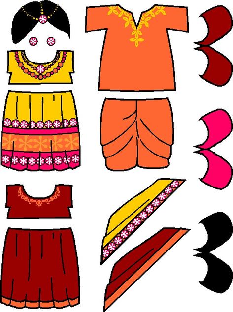 India Friends Multicultural Crafts, Diwali Activities, India For Kids, Geography For Kids, India Crafts, Harmony Day, World Thinking Day, Paper Doll Template, India Colors