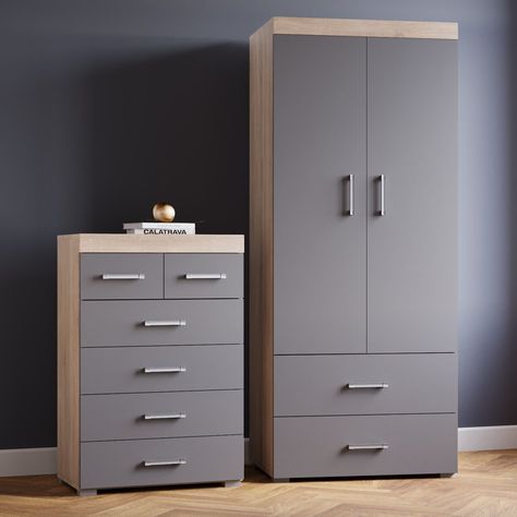 BASIC FREE eBay Template by Finest Design GREY & Sonoma Oak 2 Door Wardrobe & 4+2 Chest of Drawers Bedroom Furniture 6 Set PERTH 2 Door 2 Draw... Check more at https://graysonchambers.co.uk/product/grey-sonoma-oak-2-door-wardrobe-42-chest-of-drawers-bedroom-furniture-6-set/ Almirah Design, Chest Bedroom, Almirah Designs, Grey Drawers, Chest Of Drawers Bedroom, Drawers Bedroom, Double Wardrobe, Tall Boy, Light Colored Wood