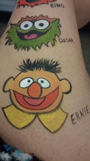 Ernie, Oscar, Elmo Sesame Street Face Paint, Face Painting Images, Fairy Face Paint, Cheek Art, Face Painting Easy, Sesame Street Birthday Party, Kids Face Paint, Sesame Street Birthday, Face Painting Designs