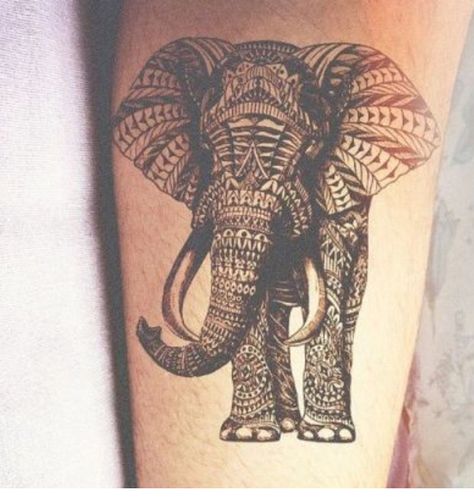 Elephant tattoo for inner bicep~trunk up symbolizes good luck~ possibly use roses as background so it can be connected w skull on front of bicep Elephant Tattoo Design, Kunst Tattoos, Tattoos Geometric, Elephant Tattoo, Elephant Tattoos, Henna Tattoos, Hand Tattoo, Trendy Tattoos, An Elephant