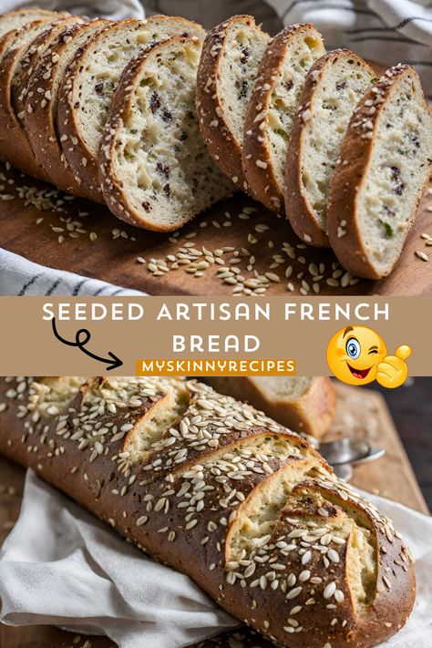 🥖 Try this delightful Seeded Artisan French Bread recipe 🌾, enriched with the crunch of sesame, poppy, sunflower, and flax seeds! 🌻 Perfect for your next baking adventure. #myskinnyrecipes  #artisanbread #homemade #bakingrecipe 🍞 Seeds Bread Recipe, Bread Recipes With Seeds, Artisan French Bread Recipe, Sunflower Seed Bread, Seeded Bread Recipes, Bread Lame, Dutch Oven Bread, French Bread Recipe, Artisan Bread Recipes