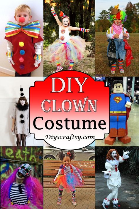 DIY Clown Costume 1 Make Your Own Clown Costume, Clown Shirt Diy, Funny Clown Costumes, Women Clown Costume Diy, Diy Scary Clown Costume Men, Easy Clown Costume Diy, Diy Clown Costume For Men, Clown Suit Pattern Free, Easy Diy Clown Costume For Women