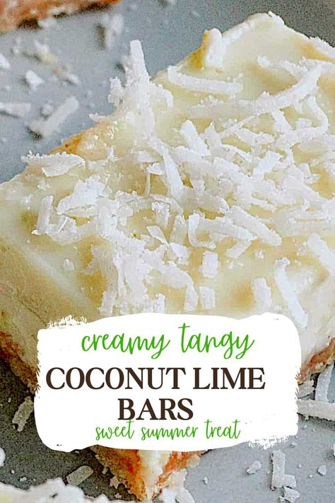 Coconut Lime Bars, Lime Bars Recipe, Lime Desserts, Lime Bars, Coconut Desserts, Homemade Lemonade, Afternoon Snack, Cookie Bar Recipes, Coconut Recipes