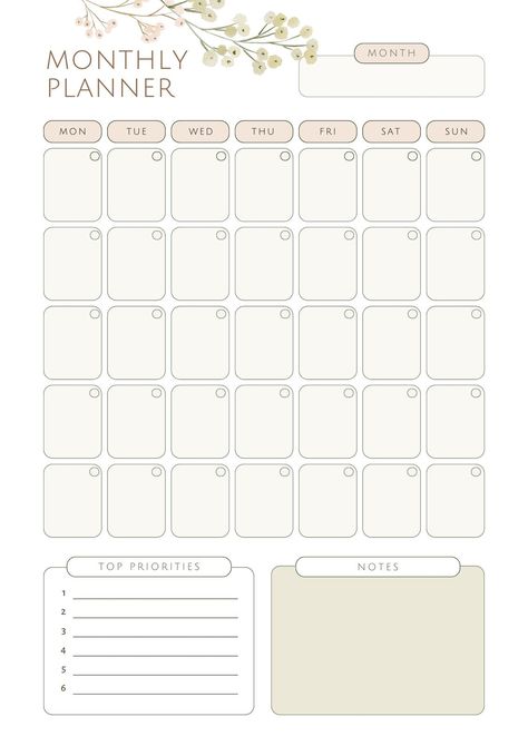 Canva Planner, Undated Monthly Planner, Study Planner Printable, Monthly Planner Template, Planner Writing, Buch Design, Beige And Pink, Year Planner, Print Planner