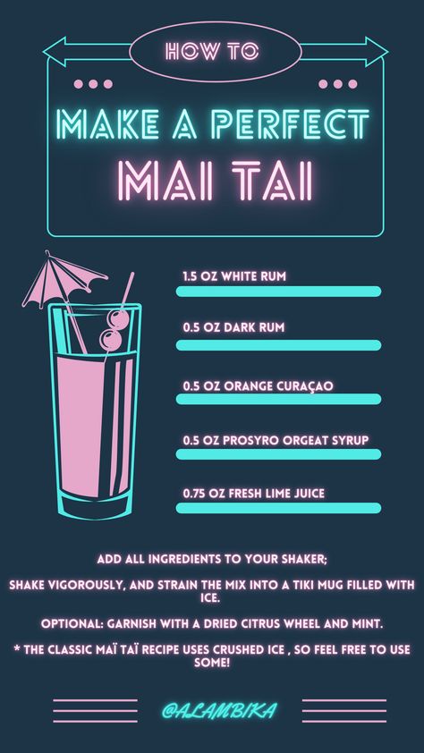 Make a perfect Mai Tai Mai Thai Drink Recipe, Mai Tai Recipe, Mai Tai Cocktail, Cocktail Videos, Mai Thai, Tiki Bar Decor, Tiki Drinks, Mixed Drinks Recipes, Mai Tai