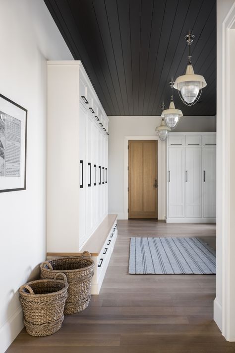 Functional Mudroom, The Mcgee Home, Industrial Hanging Lights, Mcgee Home, Modern Lake House, Mudroom Design, Ceiling Detail, Tack Room, Laundry Mud Room