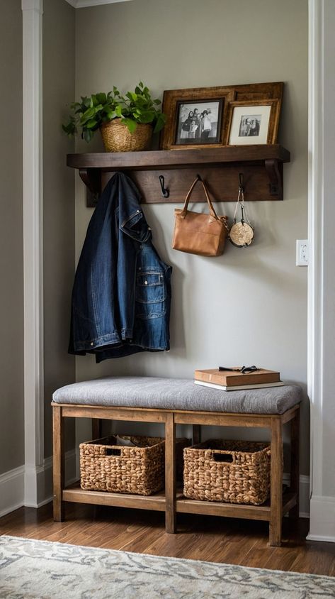 Entryway Corner Decor Ideas Corner Decor Ideas, Entryway Corner, Shark Printables, Cottage Core Home, Small Bungalow, Entryway Decor Ideas, Mudroom Decor, Farmhouse Renovation, Small Entryways