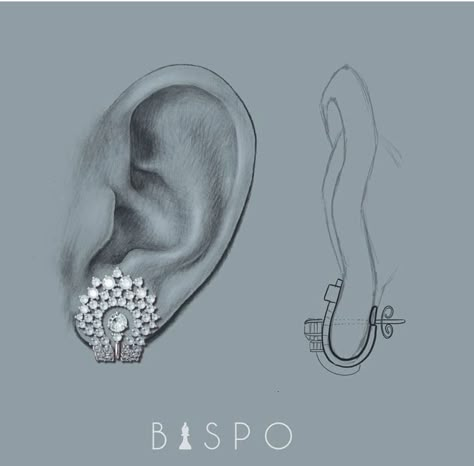 Jewelry Design Sketch, Ear Sketch, Jewel Drawing, Peacock Motif, Real Diamond Earrings, Jewelry Rendering, Neck Pieces Jewelry, Diamond Earrings Design, Art Jewelry Design