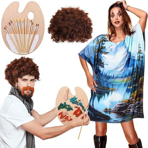 Qilery 16 Pcs Halloween Couple Costume Set 80s Landscape Painter Costume Women's Artist Painting Tree Tunic Dress Painter Wig Beard Wood Painting Palette and Brush for Halloween Party Painter Costume Woman, 80s Landscape, Painter Costume, Halloween Couple Costume, Painting Costume, Couples Costumes Creative, Halloween Couple, Couple Costume, Duo Halloween Costumes