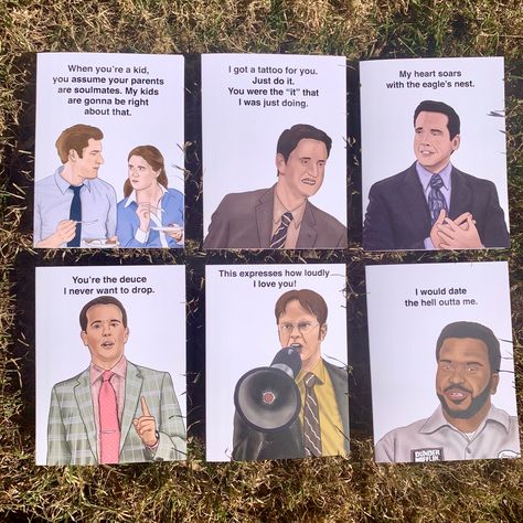 Valentine’s Day or Anniversary themed cards featuring characters inspired from The Office tv show. The Office Birthday Cards Diy, The Office Valentines Day Cards, The Office Valentines Day, The Office Valentines, Jim And Pam, The Office Tv Show, Homemade Valentines Day Cards, Office Tv Show, Cool Birthday Cards