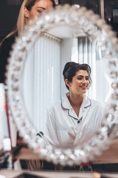 A quiet moment of reflection before the ceremony. This bride is radiant as she smiles in the mirror, wearing her elegant silk pajamas. We love capturing these intimate moments. #bridalreflection #weddingmorning #silkrobes #northeastweddingphotographer #weddingdetails #weddinginspo #ukbride #durhamwedding #northeastwedding #weddingphotography #weddingfilm  #tynemouthwedding hy #ukwedding  #newcastlewedding #weddingphotoinspiration #futureweddingplans Getting Ready Photos Bridesmaids, Autumn Wedding Photos, Wedding Photos Indoor, Wedding Photos Winter, Indoor Wedding Photos, Photos Bridesmaids, Spring Wedding Photos, Bride Getting Ready Photos, Bridal Reflections