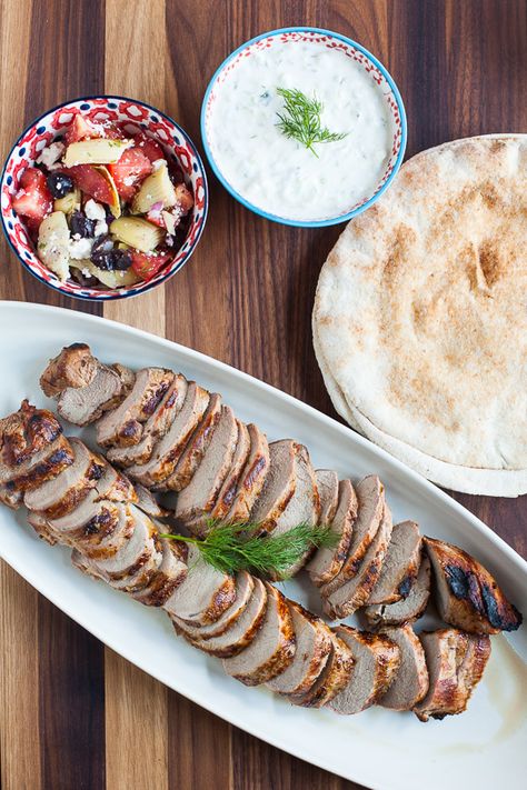 Greek-Marinated Pork Tenderloin with Tzatziki Greek Pork Tenderloin, Greek Pork, Tenderloin Recipes, Marinated Pork, Pork Tenderloin Recipes, Stuffed Pork Tenderloin, Pork Dishes, Pork Tenderloin, Toddler Meals