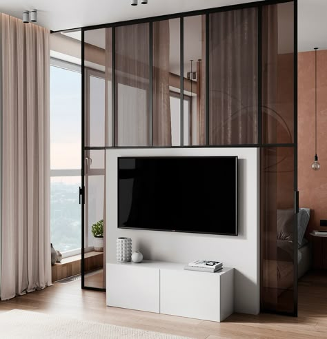 Tv Partition, Ruang Tv, Tv Unit Interior Design, Small Apartment Interior, Tv Panel, Tv In Bedroom, Living Room Partition Design, Room Partition Designs, Living Room Partition