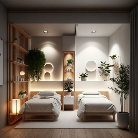 Relaxing Spa Room Ideas, Luxurious Massage Room, Salon Spa Design, Modern Massage Room Interior Design, Modern Spa Design Interiors, Minimalist Massage Room, Spa Room Decor Massage Interior Design, Japandi Massage Room, Facial Spa Interior Design