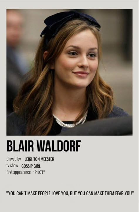 minimal polaroid character poster for blair waldorf (gossip girl) Gossip Girl Party, Blair Waldorf Quotes, Estilo Blair Waldorf, Blair Waldorf Aesthetic, Estilo Gossip Girl, New Vibes, Blair Waldorf Gossip Girl, Gossip Girl Quotes, Blair And Serena