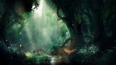 brown deer, doe in the middle of forest painting #artwork digital art fantasy art #deer #forest #nature #2K #wallpaper #hdwallpaper #desktop Ultra Hd 4k Wallpaper, Iphone 2g, Forest Wall Mural, Magic Forest, Fantasy Forest, Forest Painting, Forest Wallpaper, Cross Paintings, Landscape Illustration