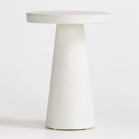 Willy White Plaster Round Pedestal Side Table by Leanne Ford + Reviews | Crate & Barrel Modern Classic Living Room, Concrete Material, Pedestal Side Table, Chic Coffee Table, Statement Decor, Dark Furniture, Modern End Tables, Classic Living Room, Side Table With Storage