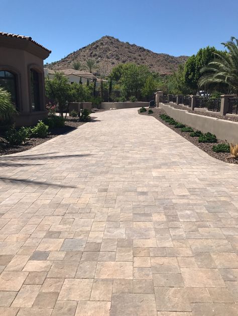 Lovely project with our Aviano in Desert Blend FM  🧡 #ackerstone #pavers Permeable Pavers, Modern Fence Design, Paver Driveway, Backyard Renovations, Concrete Pavers, Backyard Paradise, Modern Fence, Paving Stones, Paver Patio