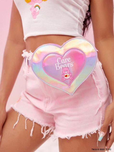 SHEIN X Care Bears Heart & Bear Graphic Holographic Novelty Bag | SHEIN USA Care Bear Bag, Care Bears Accessories, Care Bear Heart, Cat Ear Headset, Purple Bucket Hat, Kawaii Decor, Teddy Hoodie, Holographic Bag, Kawaii Bag