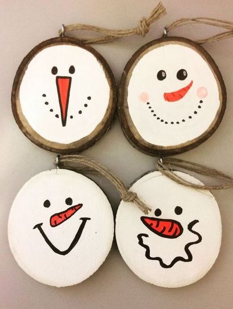 HomelySmart | 18 Crafty Wood Slice Ornaments For Christmas Decoration - HomelySmart Wood Slice Ornament, Wood Christmas Ornaments, Snowman Ornaments, Christmas Ornament Crafts, Noel Christmas, Ornament Crafts, Christmas Wood, Wood Slices, Wood Ornaments