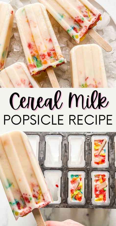 Milk And Cereal Popsicles, Cereal And Milk Bars, Milk Popsicle Recipes, Easy Homemade Popsicles, Popsicle Flavors, Popsicle Recipes For Kids, Cereal Popsicles, Popsicles Recipes, Milk Popsicles