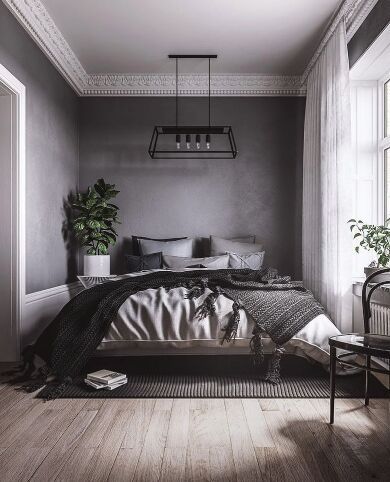 Earthy Room, Black And Grey Bedroom, Apartemen Studio, Grey Bedroom Design, Loft Apartments, Mens Bedroom Decor, Grey Bedroom Decor, Classy Bedroom, Dark Bedroom