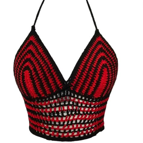 Black and Red Corsets back adjustable straps crochet top SUMMEROUTFITS AESTHETIC #slowfashion #fashion #crochettops #summer #tflersrends #fashionblogger #fashionweek #crochettops#crochetinspirations #crochetsummertops #summeroutfits Black And Red Crochet Top, Goth Crochet Top, Black And Red Crochet, Red Crochet Top, White Crochet Crop Top, Halloween Crop Top, Punk Fashion Diy, Red And Black Top, Crochet Tube Top