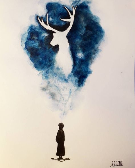 Harry Potter Patronus / watercolor Slytherin Watercolor, Harry Potter Patronus Art, Watercolor Harry Potter, Patronus Art, Patronus Harry Potter, Harry Potter Watercolor, Hp Christmas, Harry Potter Painting, India Painting