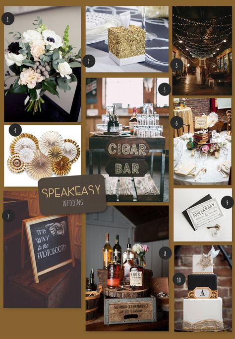 Today we're sharing 10 ideas for a speakeasy wedding complete with gold details, art deco style and a moody venue that's perfect for this wedding theme. Speakeasy Wedding Reception, Speakeasy Wedding Theme, Peaky Blinders Wedding, Secret Speakeasy, Speakeasy Wedding, 20s Wedding, Smith Wedding, Wedding Aesthetics, Roaring 20