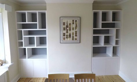 Design Bookshelves, Alcove Bookshelves, Family Room Storage, Alcove Ideas Living Room, Alcove Units, Alcove Shelves, Alcove Storage, Alcove Cupboards, Alcove Shelving