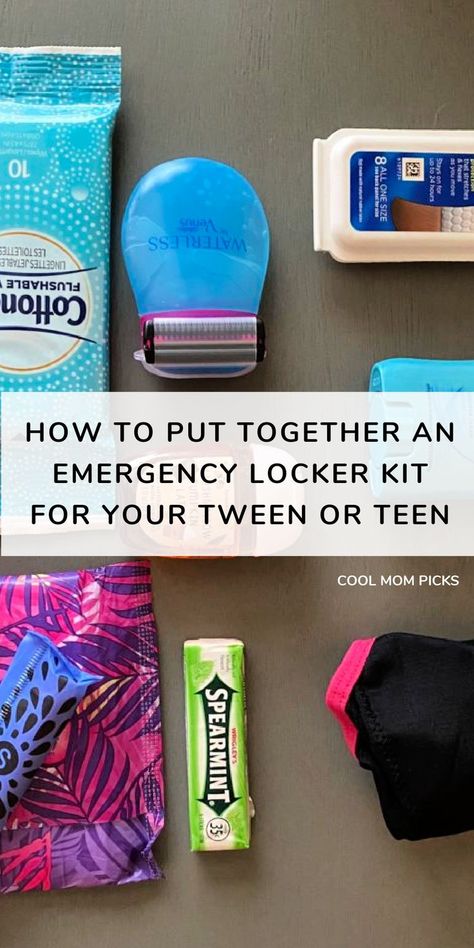 From emergency menstrual supplies to other must-haves this school year, this mom put together a thoughtful emergency kit for her teen daughter and it's genius. #backtoschool #parentingteens #menstruation #firstperiod #health Locker Kit, Period Supplies, School Emergency Kit, School Kit, Parenting Teenagers, School Lockers, Four Kids, Back To School Gift, School Help