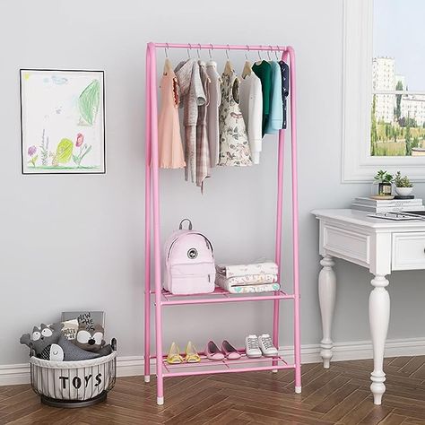 Amazon.com: Cokosoxo Clothing Garment Rack, Heavy Duty Portable Metal Clothes Rack with Shelves, Small Coat Rack for Bedroom Entryway, Pink C-PINK-AO1 : Home & Kitchen Clothing Rack In Bedroom, Small Coat Rack, Clothes Rack With Shelves, Wardrobe Space, Metal Clothes Rack, Laundry Rack, Pink Clothing, Garment Rack, Small Clothes