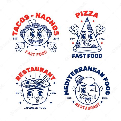 Cool Logos Retro, Cartoon Logo Ideas, Vintage Restaurant Logo, Cartoon Restaurant, Vintage Logo Ideas, Cartoon Logo Design, Restaurant Logos, Logos Retro, Retro Logo Design