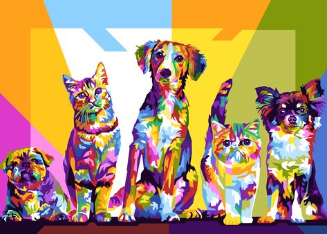 Dog Mural, Grooming Room, Paw Painting, Wpap Pop Art, Dog Pop, Dog Pop Art, Pop Art Animals, Vet Clinic, Animal Mural