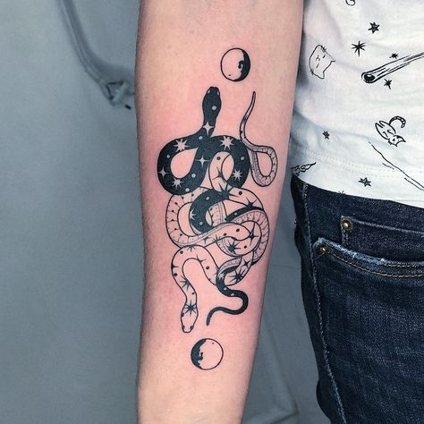 one @satatttvisio Tattoos Sketches, Ying Yang Tattoo, Small Dragon Tattoos, Yang Tattoo, M Tattoos, Snake Tattoo Design, Youth Club, Dark Arts, Dream Tattoos