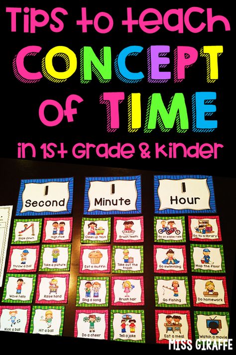 Teaching the concept of time to kids in first grade and kindergarten is way easier with these visual examples and ideas for how to introduce it Concept Of Time Kindergarten, Kindergarten Choice Time, 1st Grade Montessori, Teaching Time To Preschoolers, First Grade Activities At Home, Grade 1 Classroom Ideas, Teaching Time First Grade, How To Teach Time To Kids, Teaching Grade 1